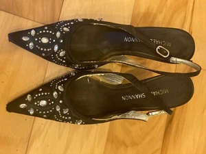 Michael Shannon Womens Black Strappy Rhinestone Shoes Heels Sz 7.5M - Picture 1 of 9