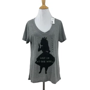 Disney Alice in Wonderland Shirt Women L Large V Neck Lost In My Own World Tee - Picture 1 of 10