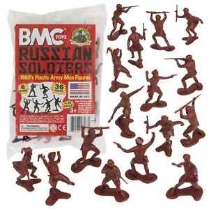 BMC Marx Recast Russian Brown Plastic Army Men WW2 Soldier Figures - Made in USA