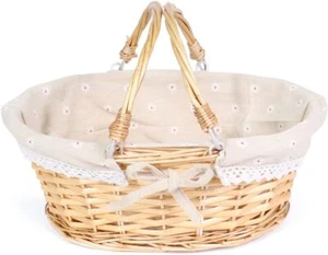Wicker Basket Gift Oval Willow Woven Picnic Easter Basket with Handle Natural - Picture 1 of 7