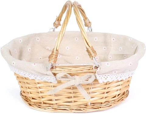 Wicker Basket Gift Oval Willow Woven Picnic Easter Basket with Handle Natural Cover