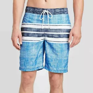 Goodfellow Mens Board Shorts Swim Trunks 28 30 S Blue Stripe Quick Dry Suit - Picture 1 of 5