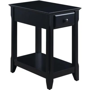 BERTIE WOODEN ACCENT TABLE WITH STORAGE DRAWER AND 1 TIER SHELF IN BLACK - Picture 1 of 9