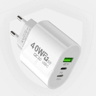 2x USB-C + 1x USB Charger Mehrfach Stecker 3-fach Schnellladegerät 40W Netzteil  - Bild 1 von 4