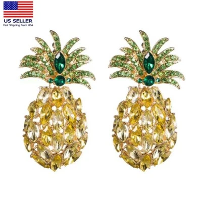 Moda Mujeres Joyería de Cristal Pendientes Grandes Oro Estilo Piña Tachuelas 0677 Foto 1 de 4