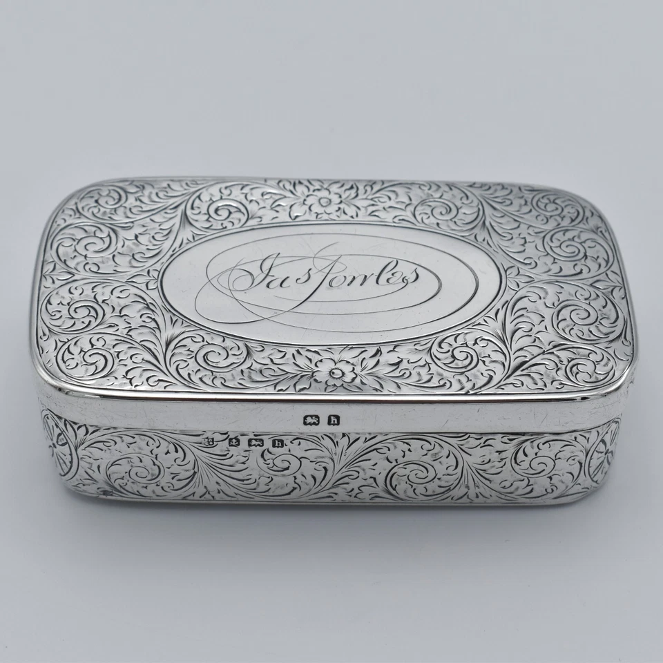 Antiga tampa interna de mesa de rapé prata maciça 1907 eduardiana - Imagem 1 de 4