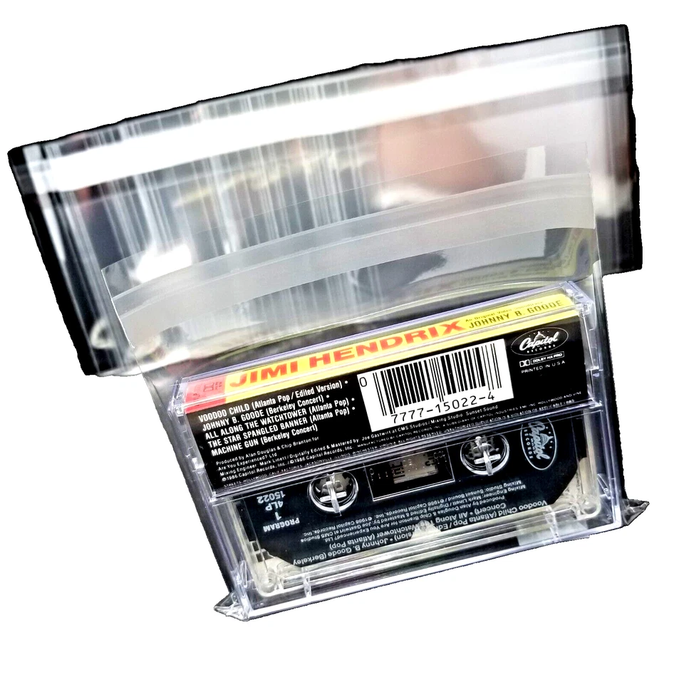 100 Cassette Tape Outer Sleeves 1.6mil Plastic Resealable Clear Poly Bag Covers - Image 1 of 4