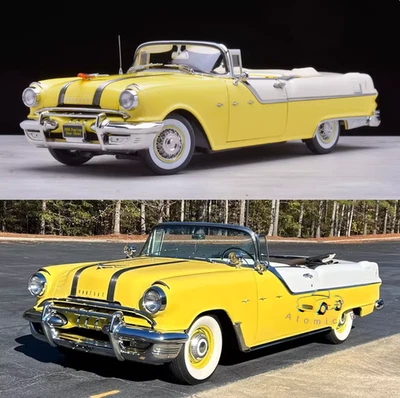 Sunstar 1:18 Pontiac Star Chief 1955 Platinum Edition Yellow Vintage Car Model - Image 1 of 4