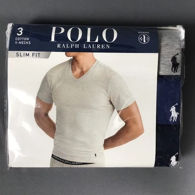 Polo Ralph Lauren Hombre Calce Ajustado Algodón Cuello en V Camiseta Interior Paquete de 3 Foto 1 de 3