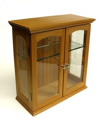 Small Wood & Frosted Glass Display Cabinet Tabletop Wall Hanging Shelf 10.5" - Image 1 of 4