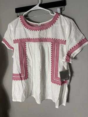 Falls Creek White cotton Embroidered Short Sleeves Sz L - Image 1 of 4