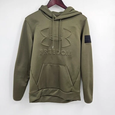 Sudadera con capucha Under Armour Freedom para hombre talla pequeña verde en relieve frontal EE. UU. Foto 1 de 4