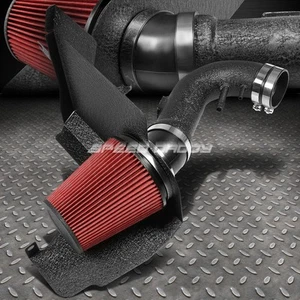 FOR 11-14 MUSTANG V8 BLACK WRINKLE FINISH AIR INTAKE ALUMINUM PIPE+HEAT SHIELD - Picture 1 of 5