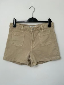 MANGO Beige Stretch Cotton Front Patch Pocket Denim Shorts 40 UK12 SOLD OUT - Picture 1 of 7