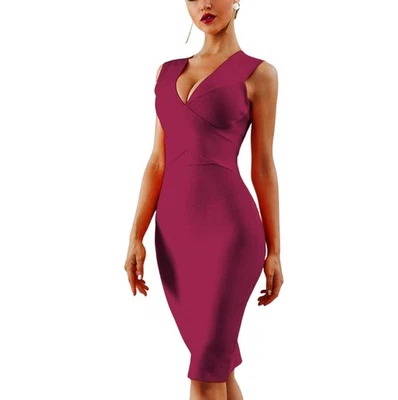 Vestido midi cruzado con tirantes anchos cuello en V | Elástico ajustado sin mangas S, M Foto 1 de 4