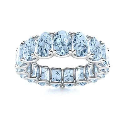 Anillo apilable de plata de ley 925 aguamarina natural ovalado de eternidad de 6X4 mm Foto 1 de 4