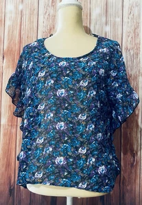 Damen Bluse Medium Belle Du Jour Blumen kurz weite Rüschenärmel transparent - Bild 1 von 12
