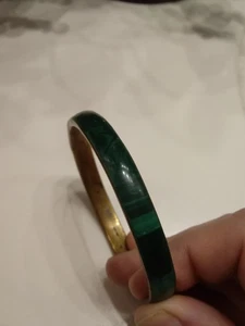 Vintage afrikanischer grüner Malachit Intarsien Messing Armreif Armband - Bild 1 von 3