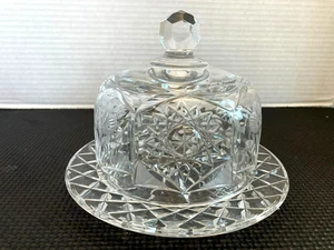 VINTAGE CRYSTAL  CUT GLASS BUTTER  PLATE AND DOME - Picture 1 of 5
