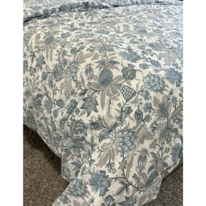 Pottery Barn Queen Duvet Cover Floral Blue White Gray Organic Cotton EUC - Picture 1 of 4