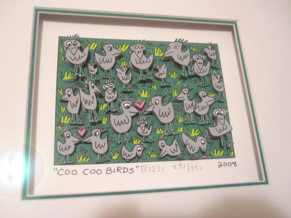 James Rizzi Coo Coo Birds 3D Grafik signiert nummeriert gerahmt mit Zertifikat - Bild 1 von 4