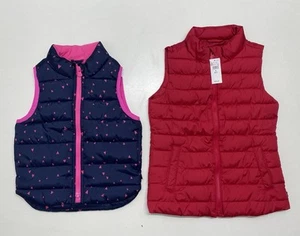 Lot of 2 GAP KIDS Puffer Vests Red & Purple Full Zipper Jacket • Size: 3&4 Years - Picture 1 of 19