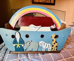 Vintage Handmade Noah’s Arc Wooden Toy Chest-Nursery Decor-Diaper/Wipe Holder - Picture 1 of 9