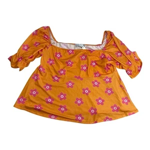 In The Style Women's UK Size 24 Ladbaby Mum Orange Pink Floral Top Off Shoulder - Picture 1 of 6