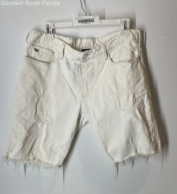 Emporio Armani Womens White Distressed Denim Raw Hem Cut-Off Shorts Size 32 - Image 1 of 4