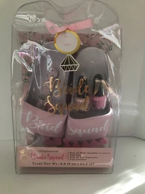 Bridesmaid Gift Pink/White Beach Slides Bride Squad Pedicure Simplepleasures - Image 1 of 4