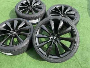 22x9 22x10 SET TESLA MODEL S 22 INCH WHEELS TURBINE BRAND NEW TIRES MATTE BLACK - Picture 1 of 6