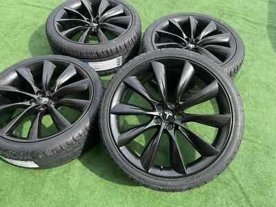 22x9 22x10 TESLA MATTE BLACK TURBINE WHEELS RIMS TIRES 5x120 MODEL S - Imagem 1 de 4