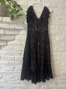 Taylor schwarz Spitze Overlay Kleid Damen viktorianisch Goth Witchy hoher niedriger Saum Größe 2 - Bild 1 von 16