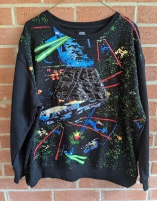 复古 Lucas 电影星球大战死星攻击运动衫 XXL 油漆飞溅 — 第 1/4 张图片