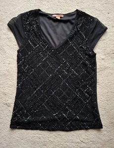Monsoon Black Beaded / Sequinned Short Sleeve Sparkly Evening Party Top Size 10 - Picture 1 of 7