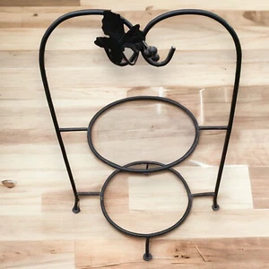 "De colección Hoja Uvas Cosecha Doble Dos Niveles Pie Buffet Metal Negro 18"" pulgadas" - Imagen 1 de 7