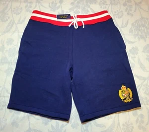 POLO Ralph Lauren Shorts XL Tall Mens Navy Blue Gold Crest Logo Fleece Embroider - Picture 1 of 9
