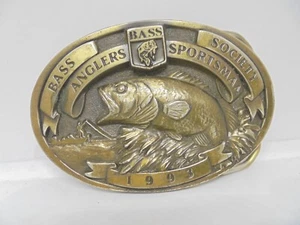 Fibbia per cintura in ottone Bass Anglers Sportsmen Society 1993 USA - Foto 1 di 7