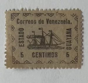 1903 VENEZUELA MINT LOCAL STATE OF GUYANA 5C STAMP, POSSIBLE FORGERY - Picture 1 of 2