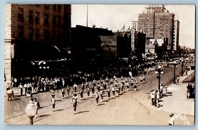 Peoria Illinois IL Postcard RPPC Photo Parade Scene Rialtos Lehmann Building - Image 1 of 2