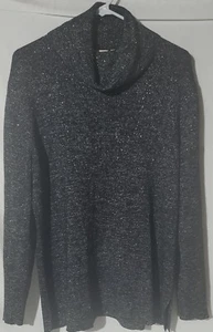 Vintage Field Manor Women's Blouse. Size Large Black Shiny Silver. Cowl neck - Picture 1 of 6