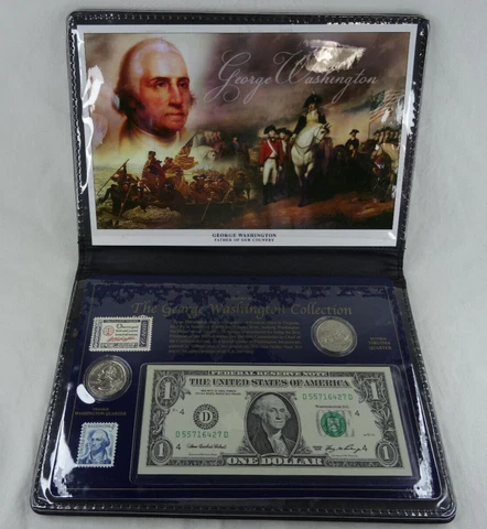 US George Washington Collection $1, Quarters, & Stamps Commemorative Gallery Set Cover