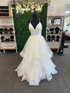 J'Adore V neck Satin and Tulle Ballgown Ruffle Hem Bridal Dress MBB09231 - Picture 1 of 2