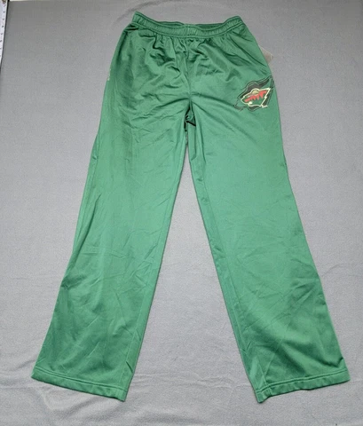 NWT~ MINNESOTA WILD Reebok Track Pants NHL Team Size L 14-16 Zipper Pocket/Ankle Cover