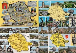 Lot de 4 cartes postales anciennes 10x15c TARN carte géographique du département - Picture 1 of 1