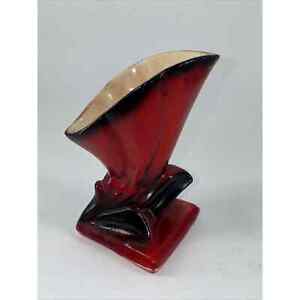 Shawnee Vase #865 USA 4-3/4” x 2-3/4” Burgundy Red w/Black Accents Vintage