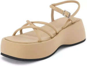 Coutgo Womens Strappy Platform Sandals Size 7.5US Khaki - Picture 1 of 1