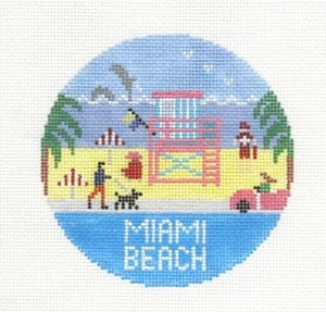 Doolittle Stitchery Miami Beach Florida Travel Rd Handpainted Needlepoint Canvas - Picture 1 of 1