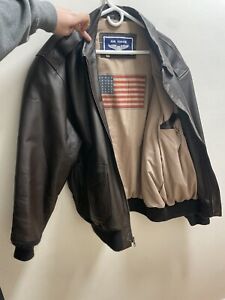 Air Force Men Jacket Size Large Tall Brown Airborne Genuine Leather Bomber Coat