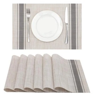 Set of 6 Gray Vinyl Placemats 12"x18" Heat Resistant Wipeable Plastic Mats - Picture 1 of 7
